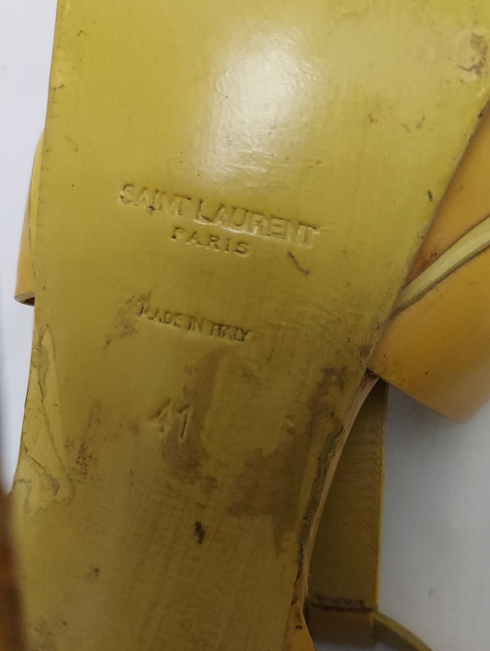 Saint Laurent Tribute T-Strap Platform Sandals Womens 10 Patient Leather 6" Heel - Picture 12 of 13
